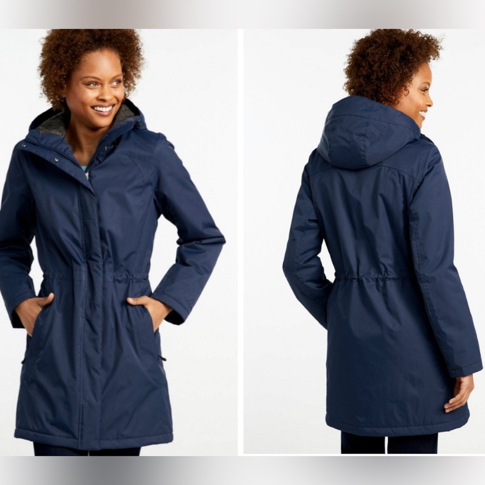 Women’s LL Bean Teal Blue/Green Fleece Lined Zip Up Hooded Warmer Winter Coat 1X